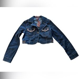 Sizzle Denim Jacket Embellished Cropped Blue‎ Jean Western Style M